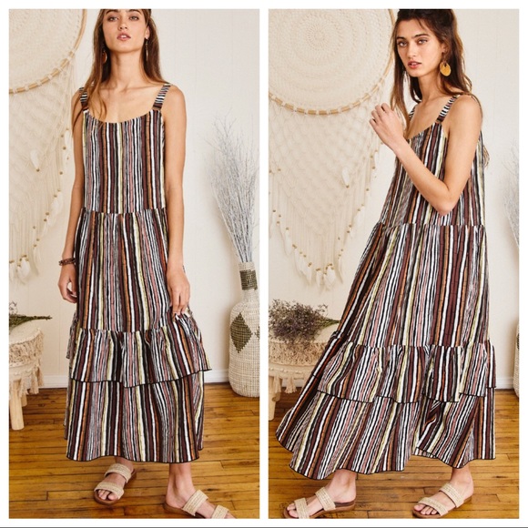 Boho Chic Gypsy Multi Stripe print Maxi Dress - Picture 2 of 5